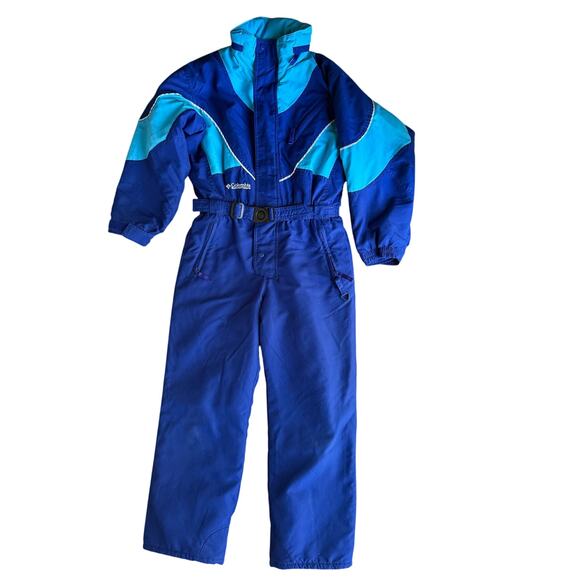 Vintage 90s Columbia Sportswear Snowsuit Blue One Piece Ski Suit kids 10/12 - Picture 1 of 9
